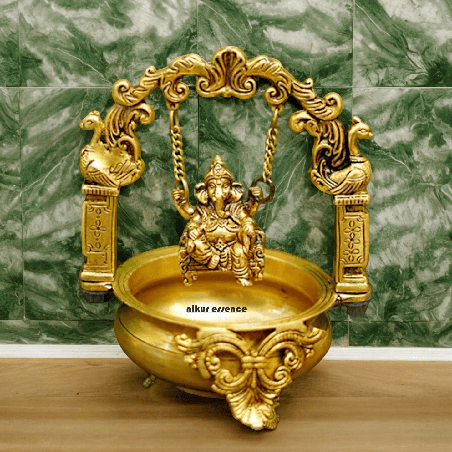 Solid Brass Ganesha urli by Nikur Essence - 9.5 Inch Nikuressence