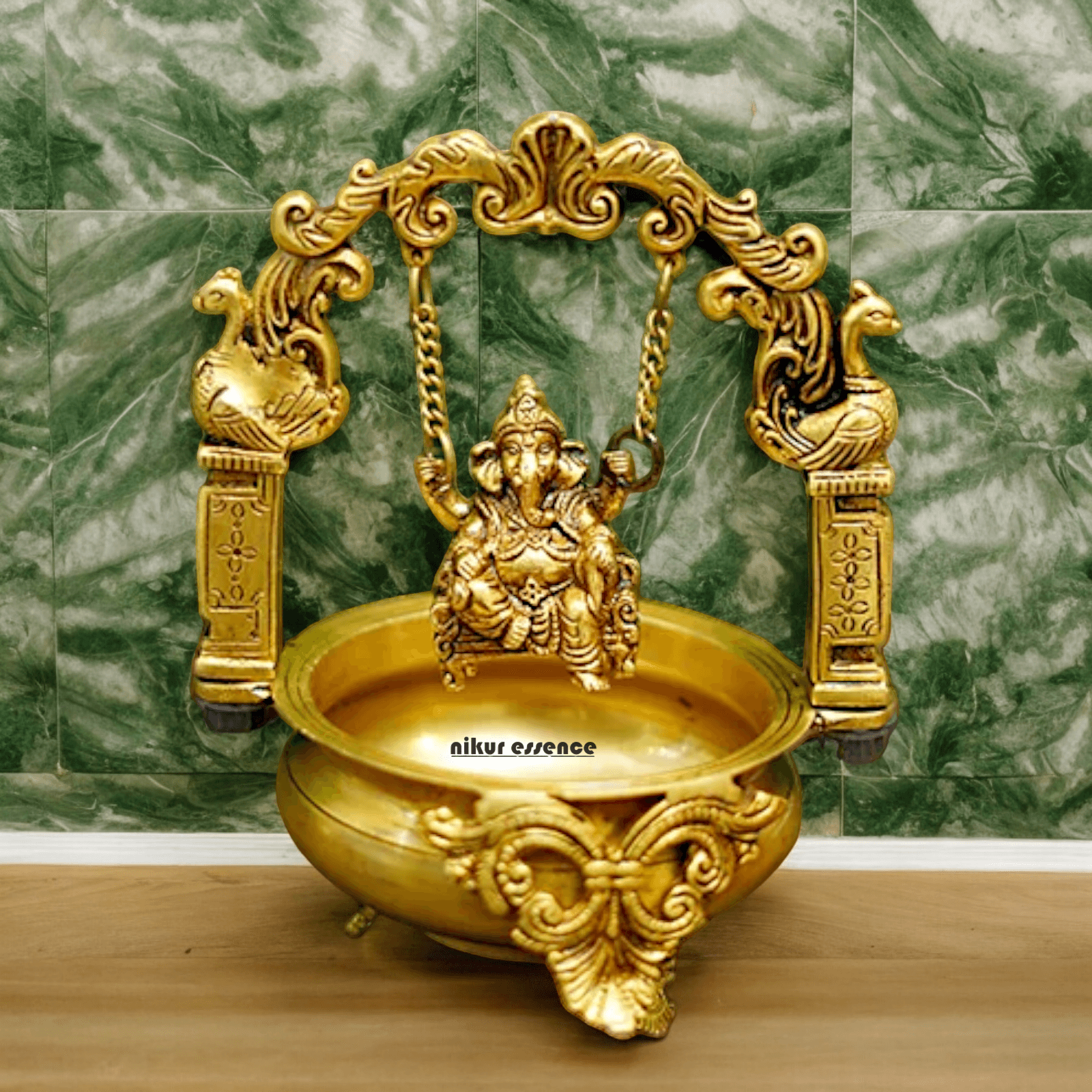 Solid Brass Ganesha urli by Nikur Essence - 9.5 Inch Nikuressence