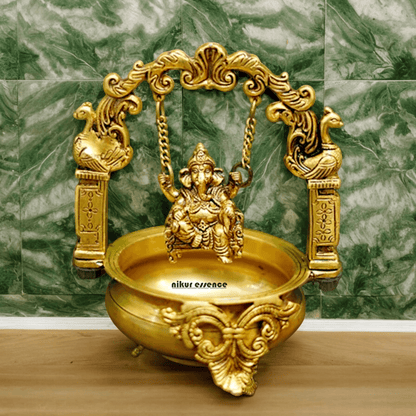 Solid Brass Ganesha urli by Nikur Essence - 9.5 Inch Nikuressence