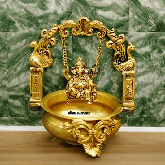 Solid Brass Ganesha urli by Nikur Essence - 9.5 Inch Nikuressence