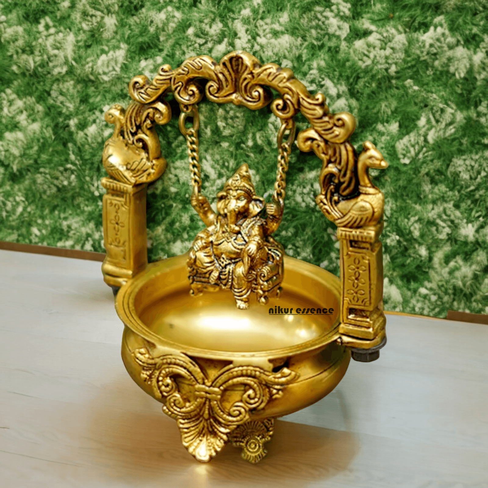 Solid Brass Ganesha urli by Nikur Essence - 9.5 Inch Nikuressence