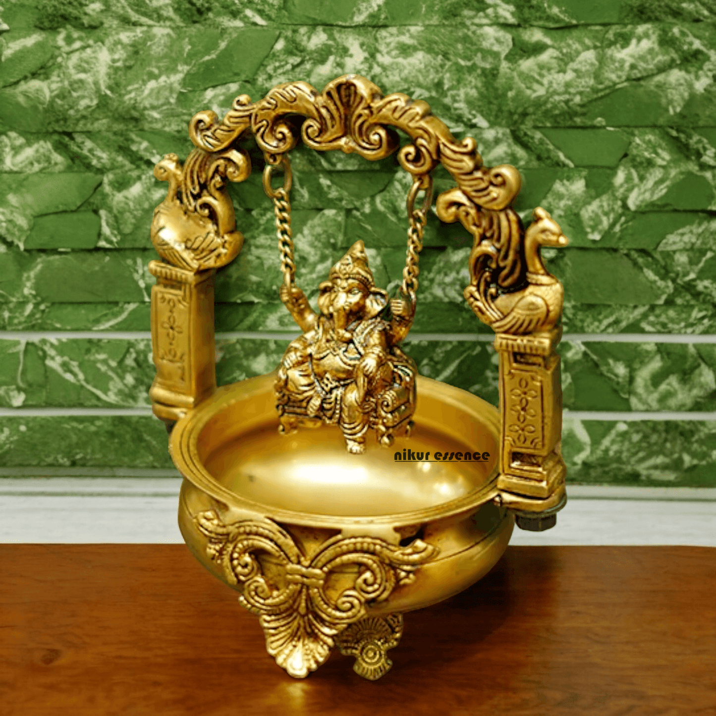 Solid Brass Ganesha urli by Nikur Essence - 9.5 Inch Nikuressence