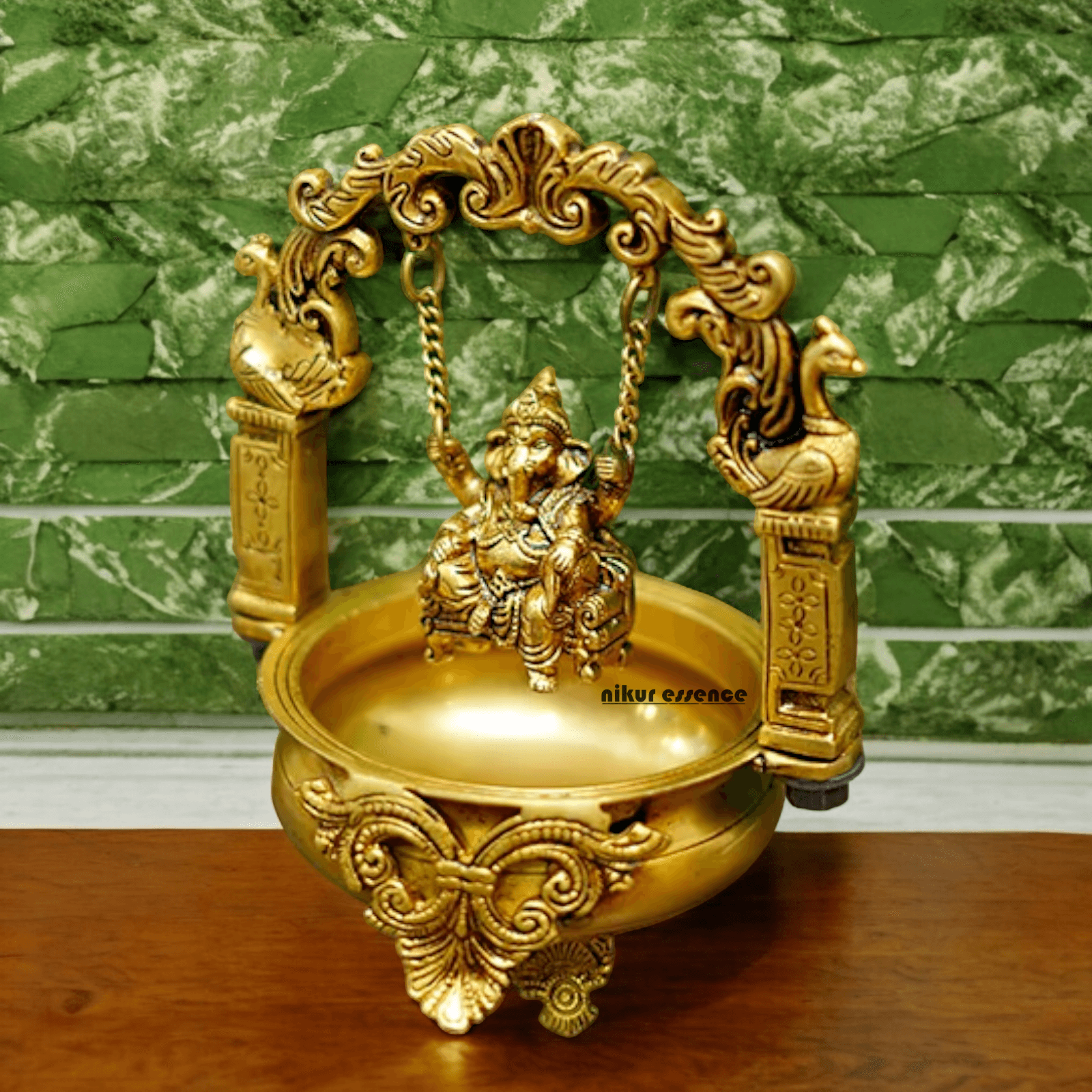 Solid Brass Ganesha urli by Nikur Essence - 9.5 Inch Nikuressence