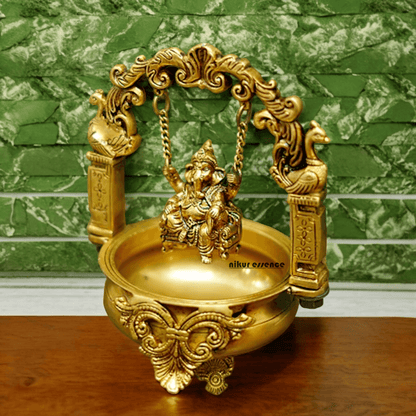 Solid Brass Ganesha urli by Nikur Essence - 9.5 Inch Nikuressence