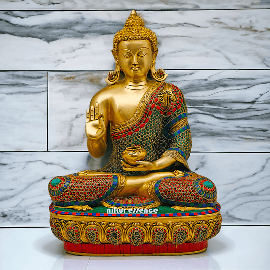 Buy Gautam Buddha in Brass Sculpture: Preaching His Dharma with Intricate Inlay Work - 56 cm Nikuressence