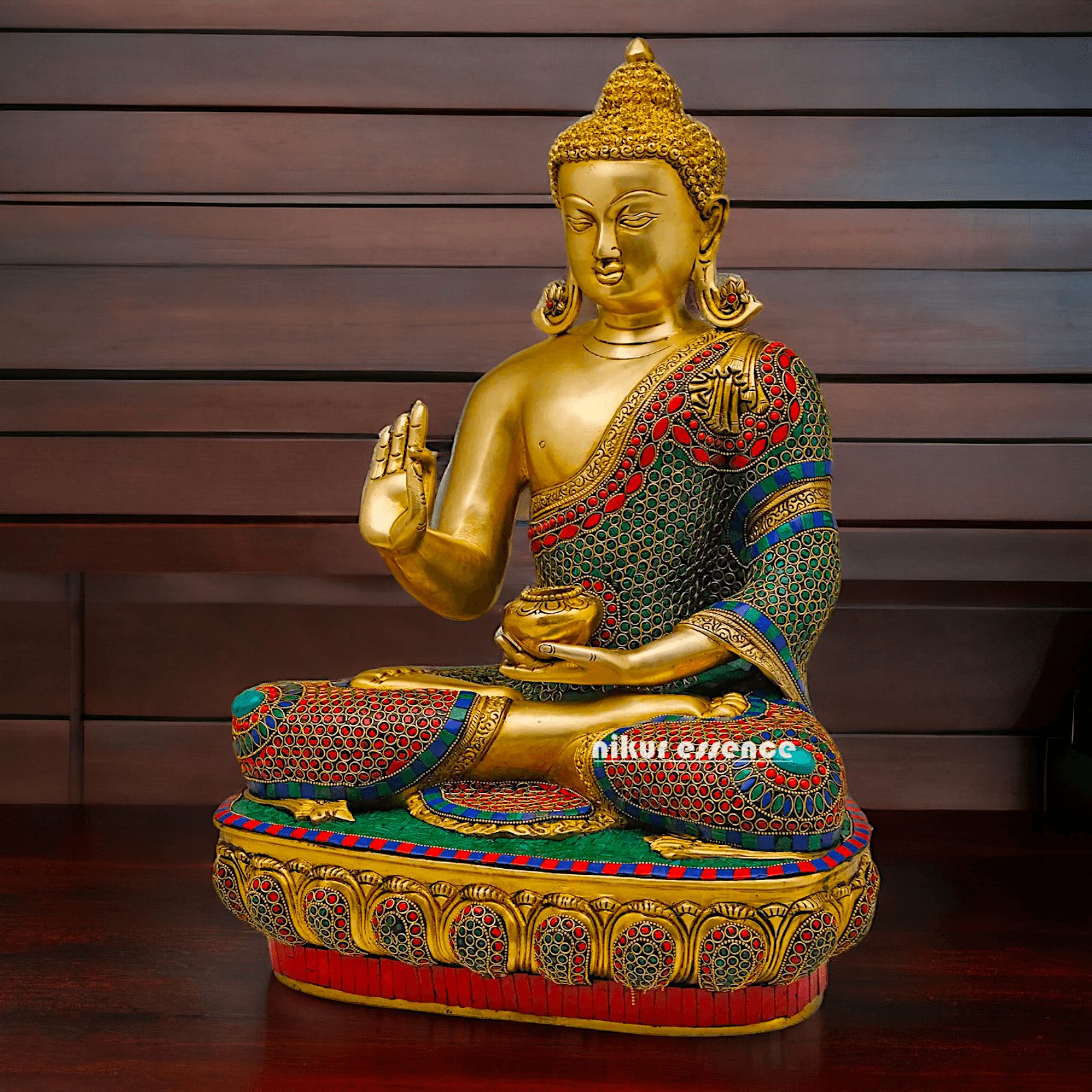 Buy Gautam Buddha in Brass Sculpture: Preaching His Dharma with Intricate Inlay Work - 56 cm Nikuressence