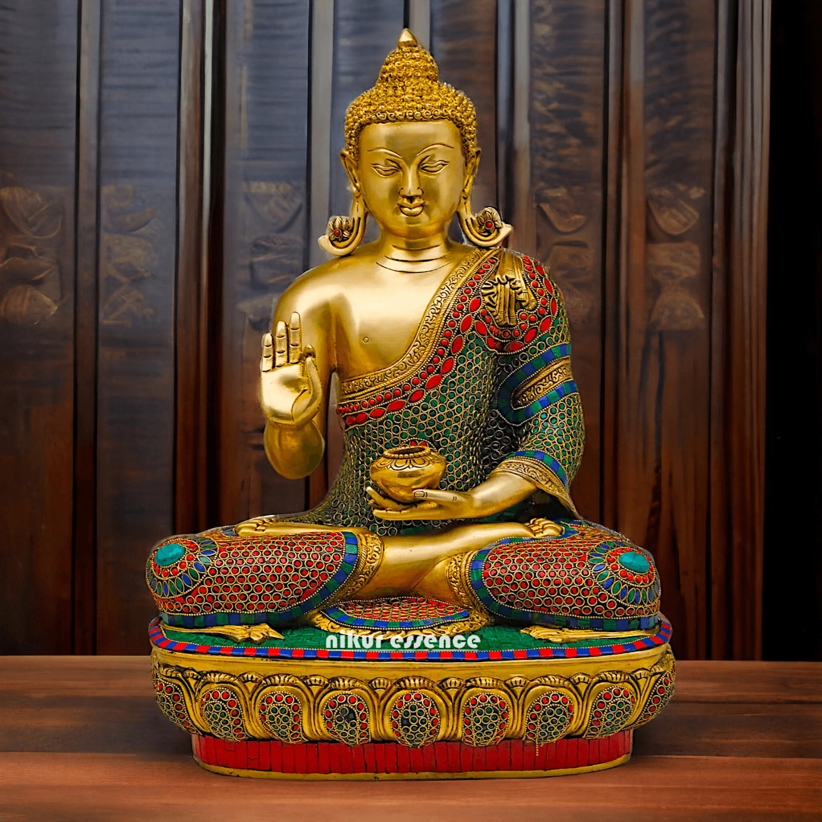 Buy Gautam Buddha in Brass Sculpture: Preaching His Dharma with Intricate Inlay Work - 56 cm Nikuressence