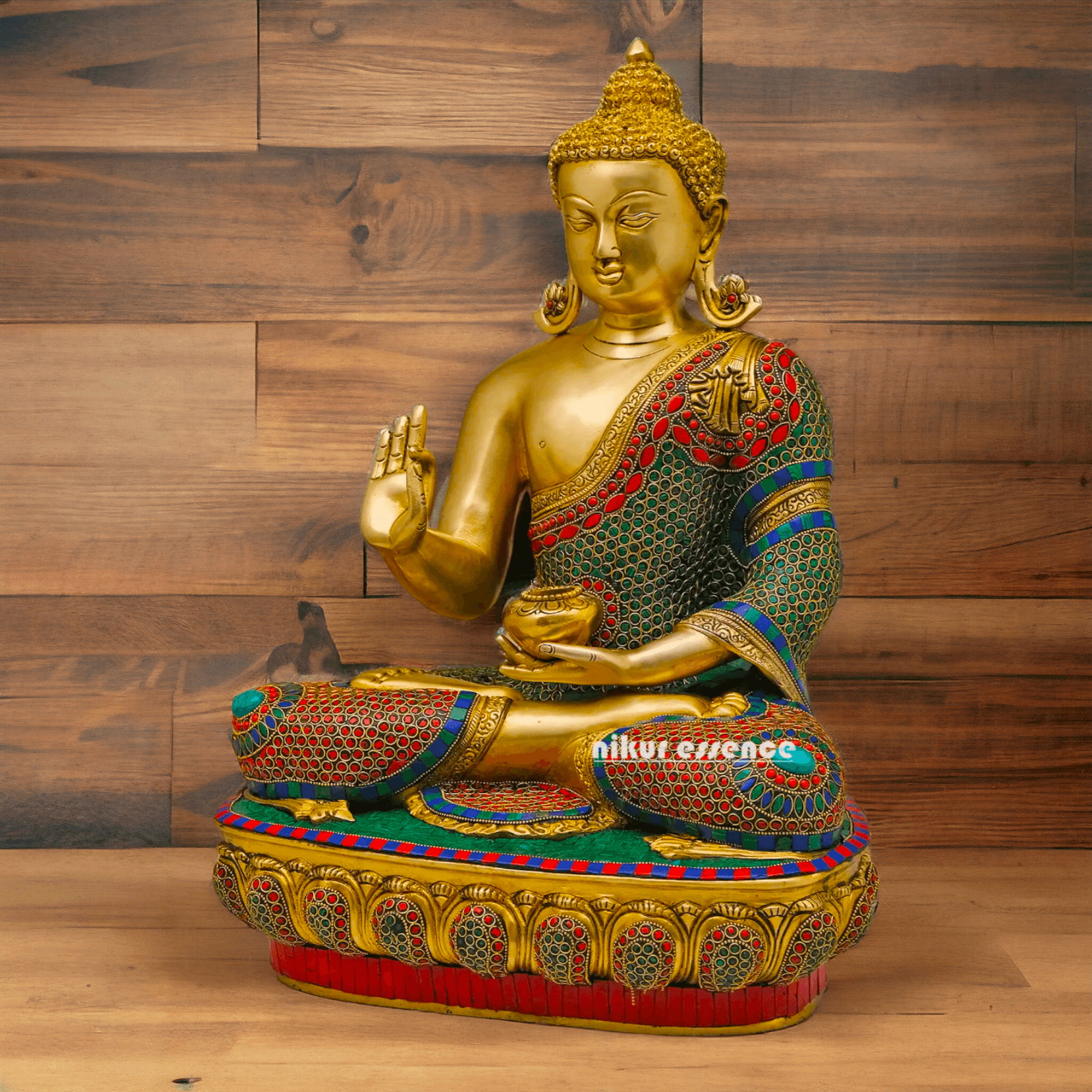 Buy Gautam Buddha in Brass Sculpture: Preaching His Dharma with Intricate Inlay Work - 56 cm Nikuressence