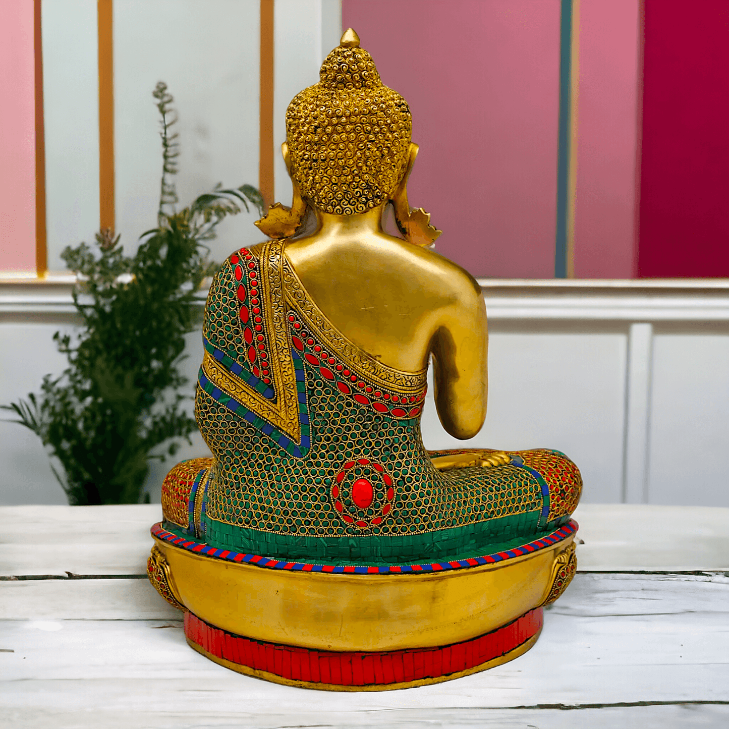 Buy Gautam Buddha in Brass Sculpture: Preaching His Dharma with Intricate Inlay Work - 56 cm Nikuressence