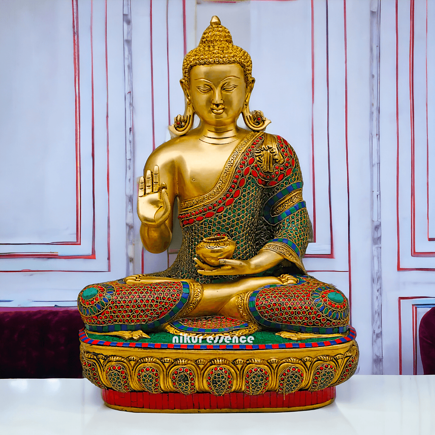 Buy Gautam Buddha in Brass Sculpture: Preaching His Dharma with Intricate Inlay Work - 56 cm Nikuressence