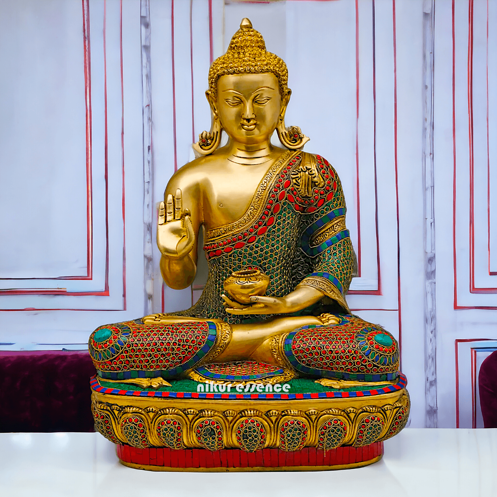 Buy Gautam Buddha in Brass Sculpture: Preaching His Dharma with Intricate Inlay Work - 56 cm Nikuressence