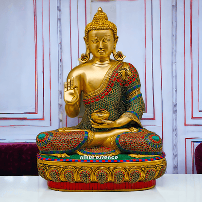 Buy Gautam Buddha in Brass Sculpture: Preaching His Dharma with Intricate Inlay Work - 56 cm Nikuressence