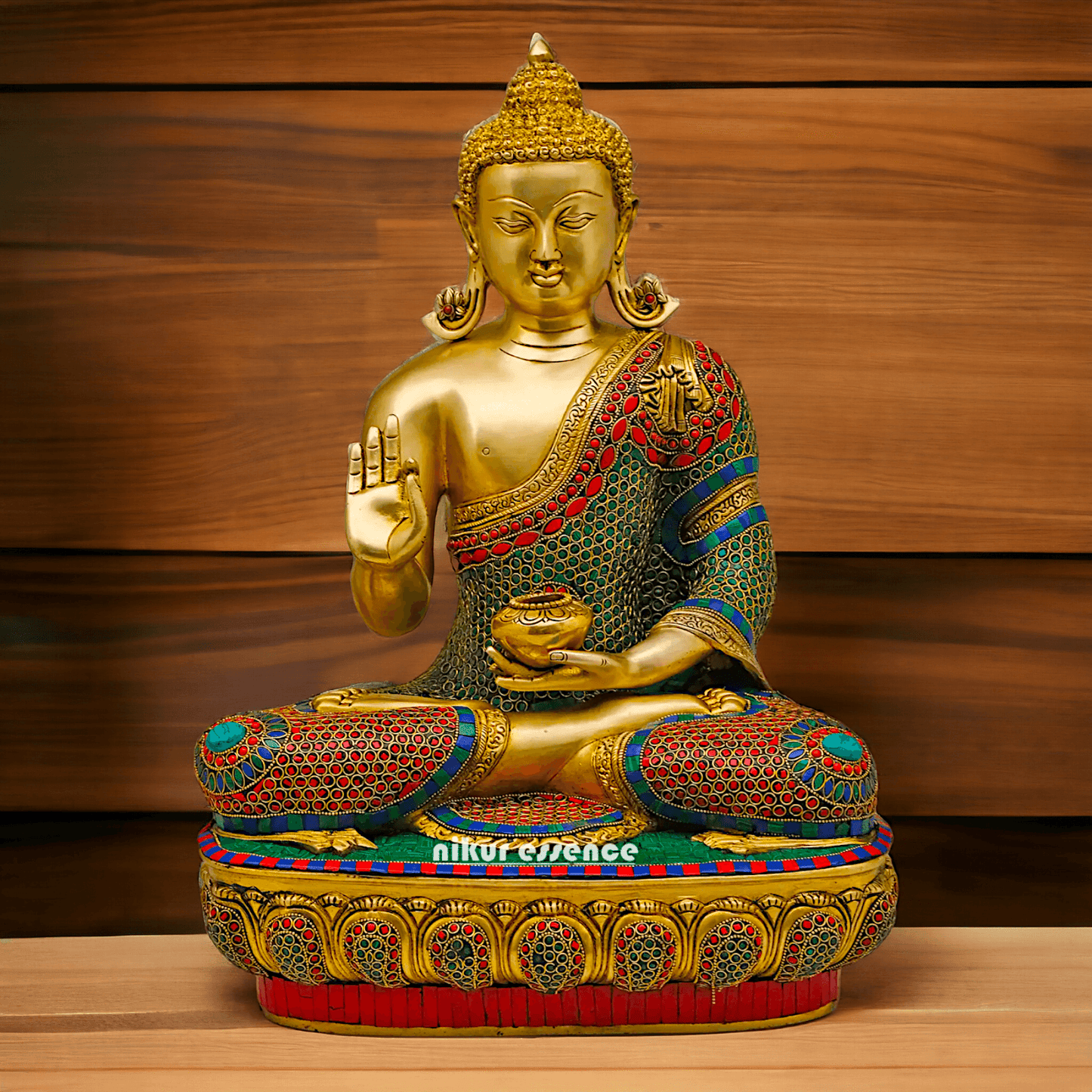 Buy Gautam Buddha in Brass Sculpture: Preaching His Dharma with Intricate Inlay Work - 56 cm Nikuressence