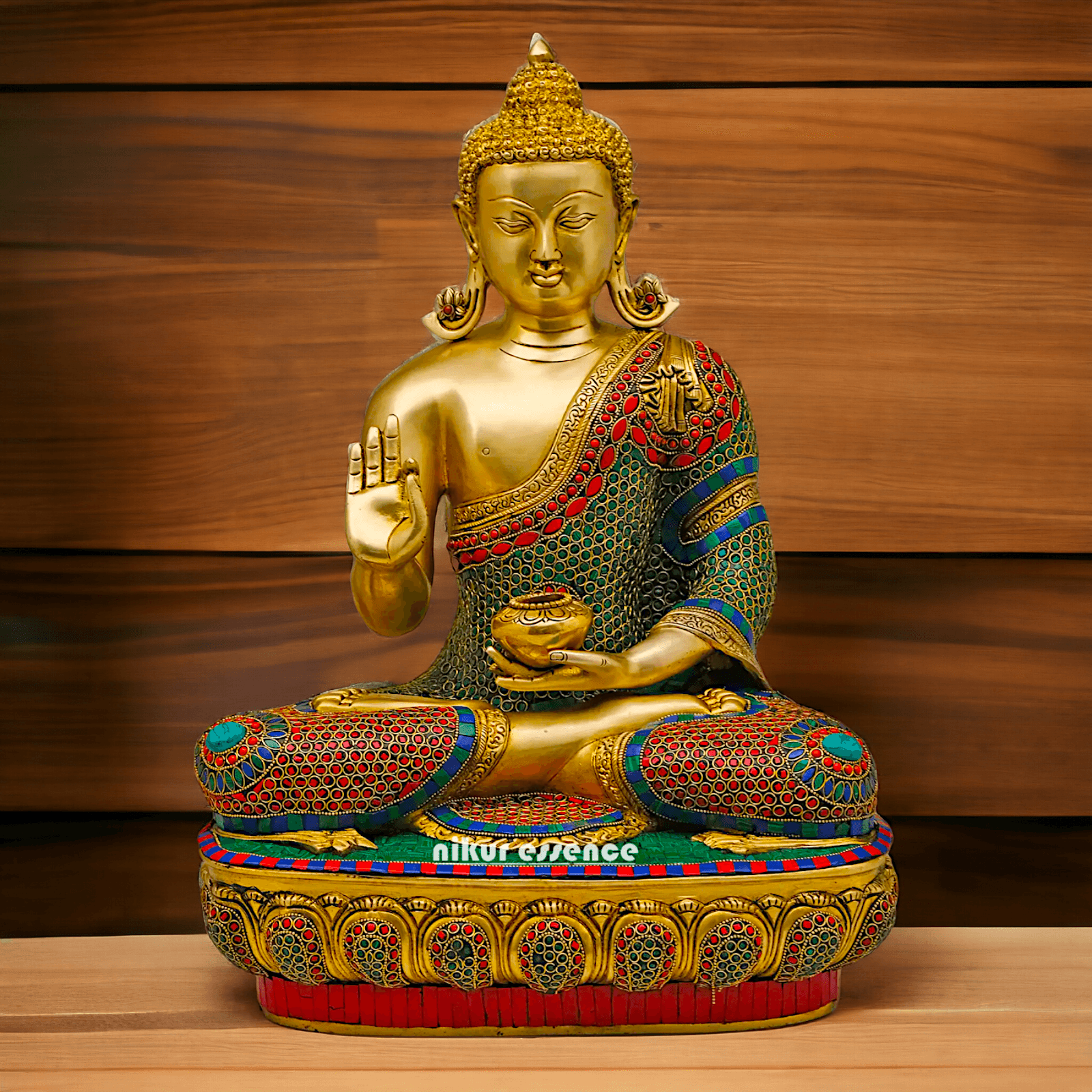 Buy Gautam Buddha in Brass Sculpture: Preaching His Dharma with Intricate Inlay Work - 56 cm Nikuressence