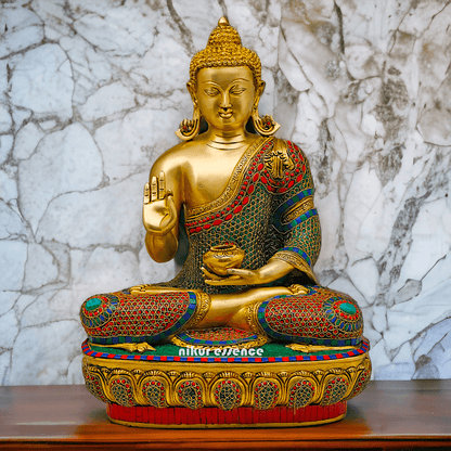 Buy Gautam Buddha in Brass Sculpture: Preaching His Dharma with Intricate Inlay Work - 56 cm Nikuressence