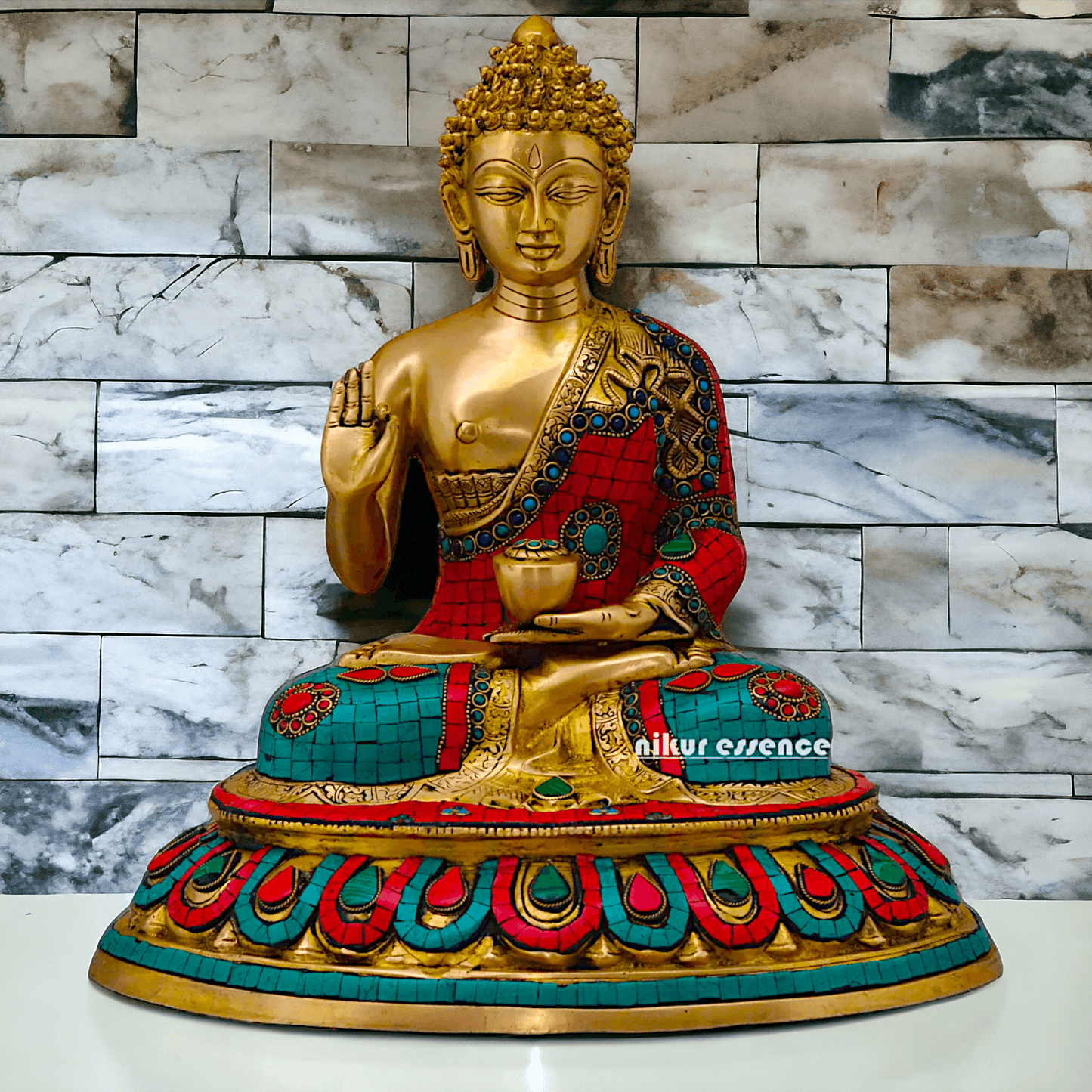 Buy Brass Gautam Buddha Statue Preaching His Dharma with Intricate Inlay Work Nikuressence