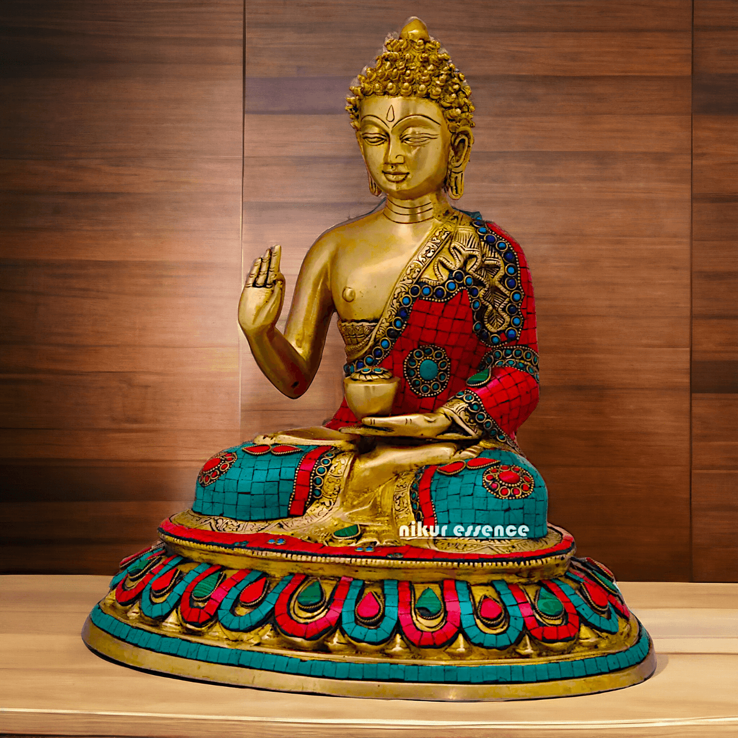 Buy Brass Gautam Buddha Statue Preaching His Dharma with Intricate Inlay Work Nikuressence