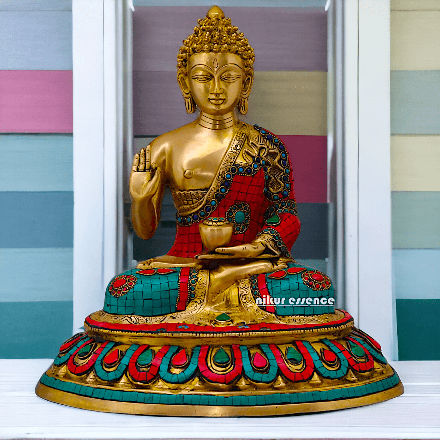 Buy Brass Gautam Buddha Statue Preaching His Dharma with Intricate Inlay Work Nikuressence