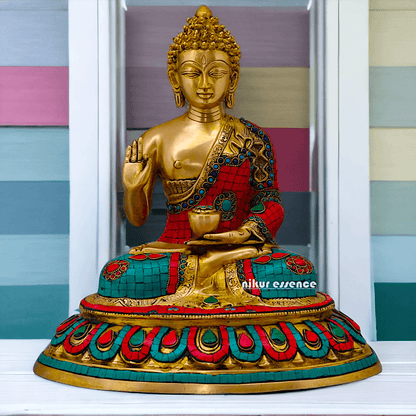 Buy Brass Gautam Buddha Statue Preaching His Dharma with Intricate Inlay Work Nikuressence