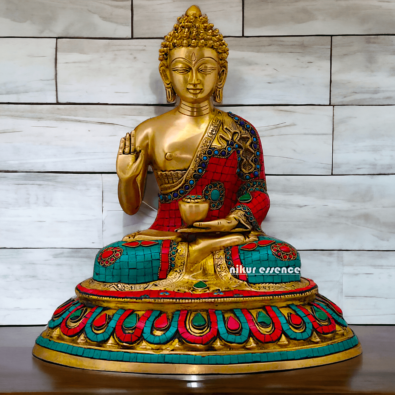 Buy Brass Gautam Buddha Statue Preaching His Dharma with Intricate Inlay Work Nikuressence