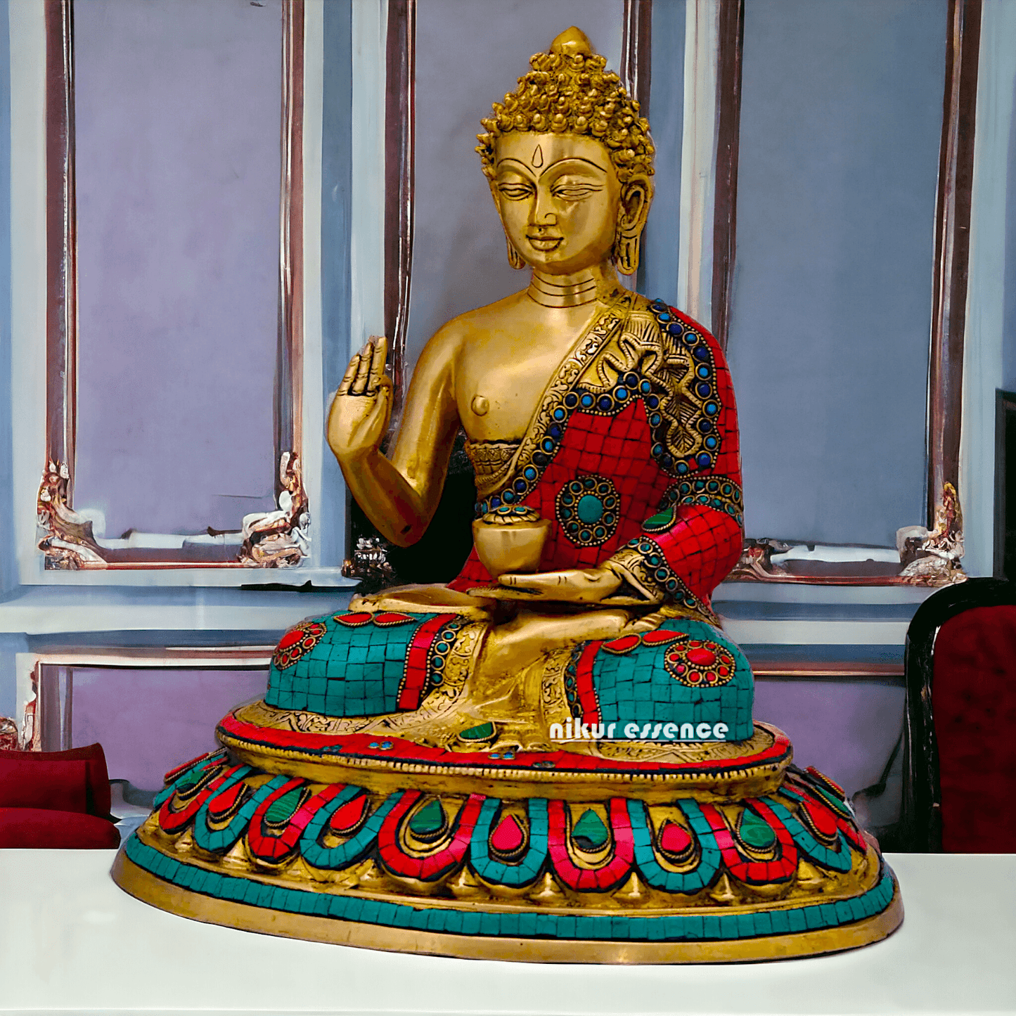 Buy Brass Gautam Buddha Statue Preaching His Dharma with Intricate Inlay Work Nikuressence