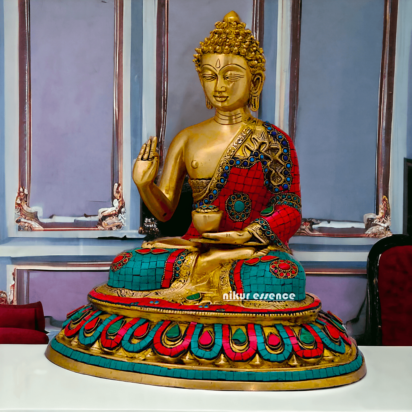 Buy Brass Gautam Buddha Statue Preaching His Dharma with Intricate Inlay Work Nikuressence