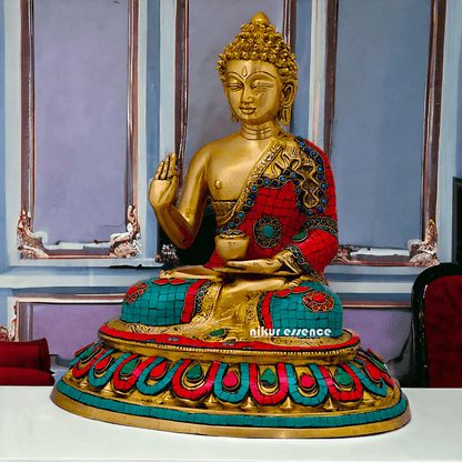 Buy Brass Gautam Buddha Statue Preaching His Dharma with Intricate Inlay Work Nikuressence