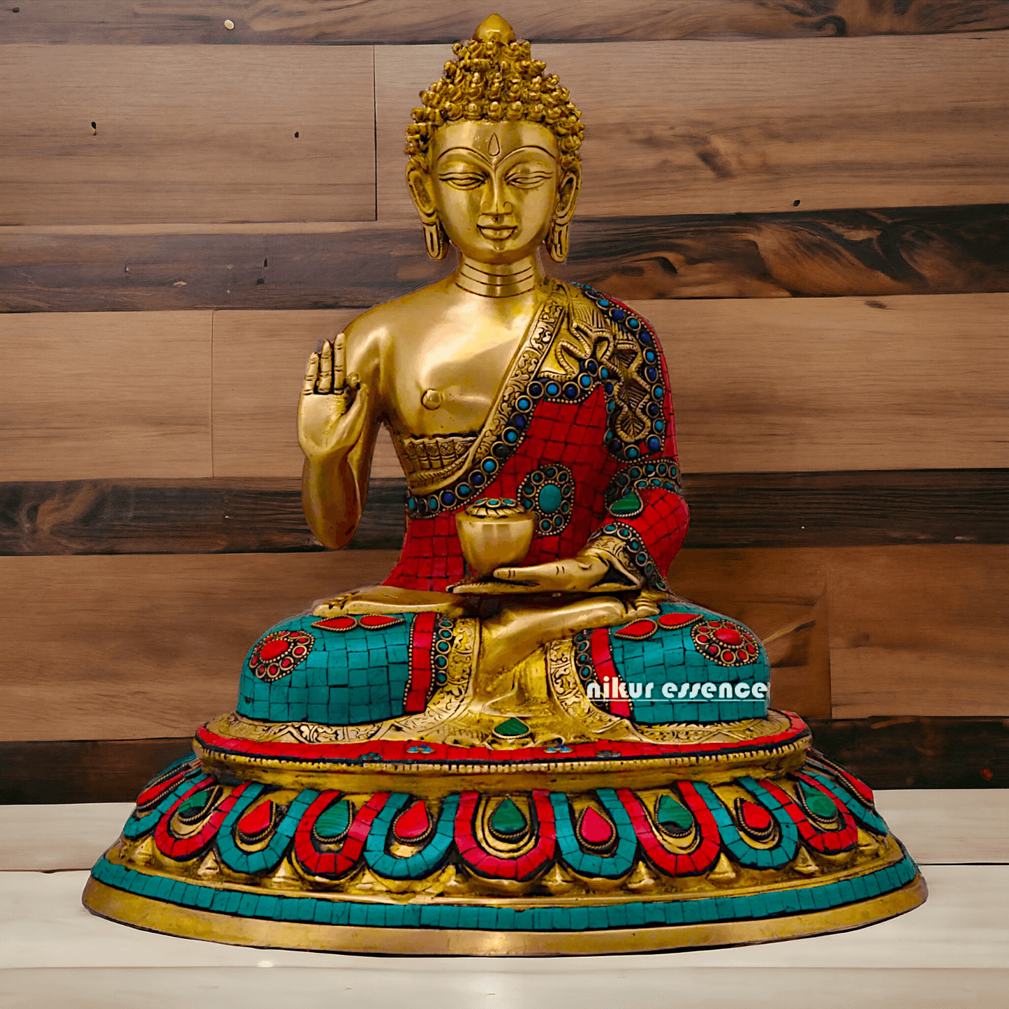 Buy Brass Gautam Buddha Statue Preaching His Dharma with Intricate Inlay Work Nikuressence