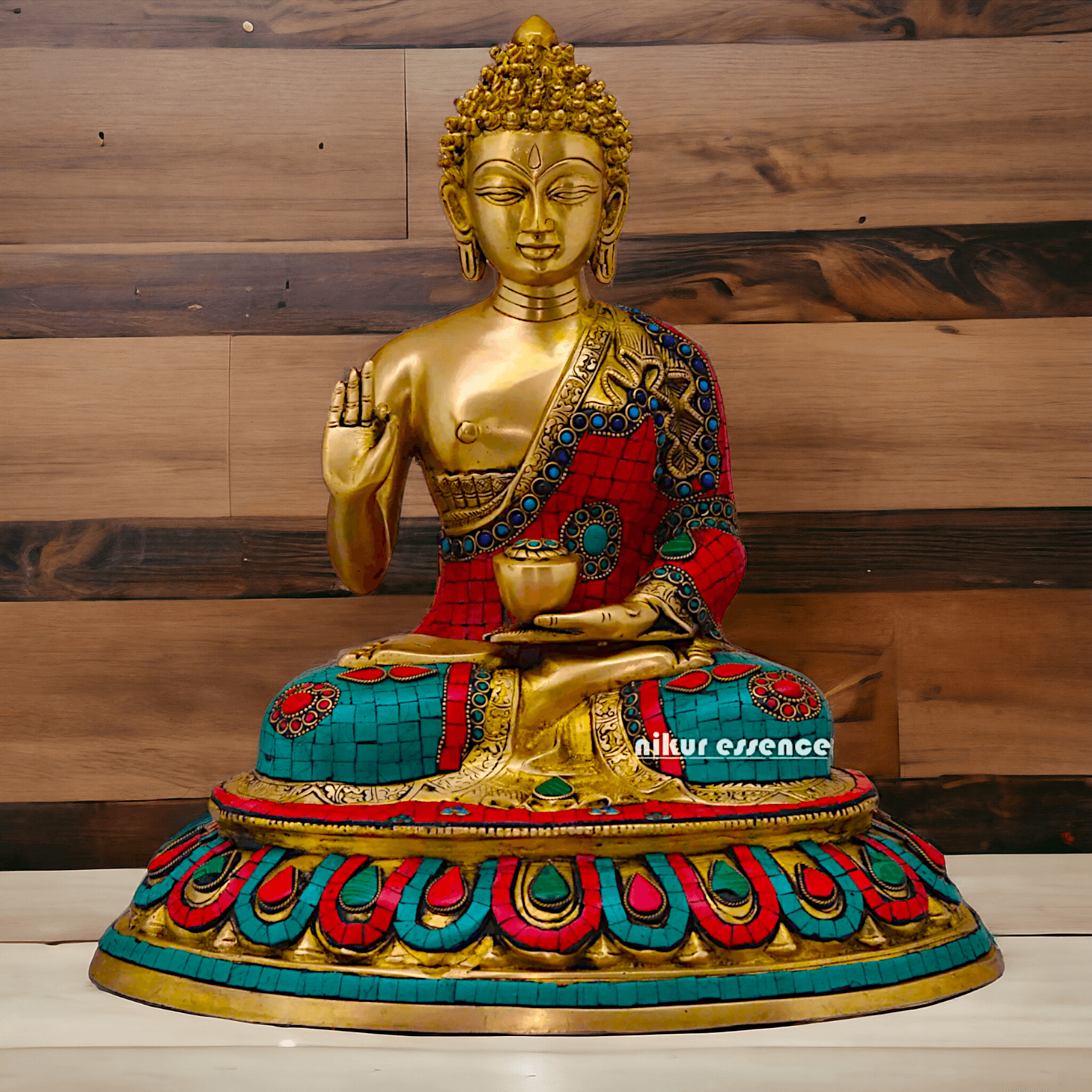 Buy Brass Gautam Buddha Statue Preaching His Dharma with Intricate Inlay Work Nikuressence
