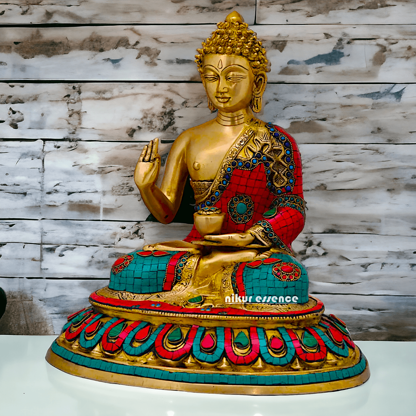 Buy Brass Gautam Buddha Statue Preaching His Dharma with Intricate Inlay Work Nikuressence