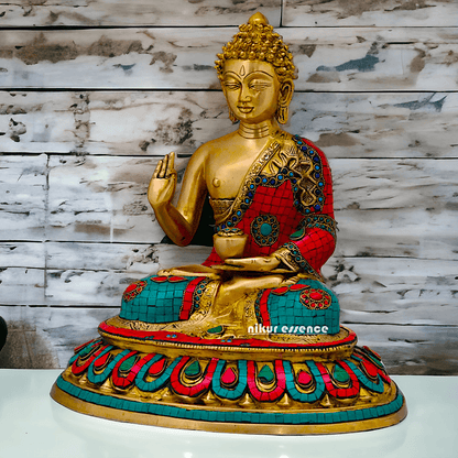 Buy Brass Gautam Buddha Statue Preaching His Dharma with Intricate Inlay Work Nikuressence