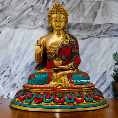Buy Brass Gautam Buddha Statue Preaching His Dharma with Intricate Inlay Work Nikuressence