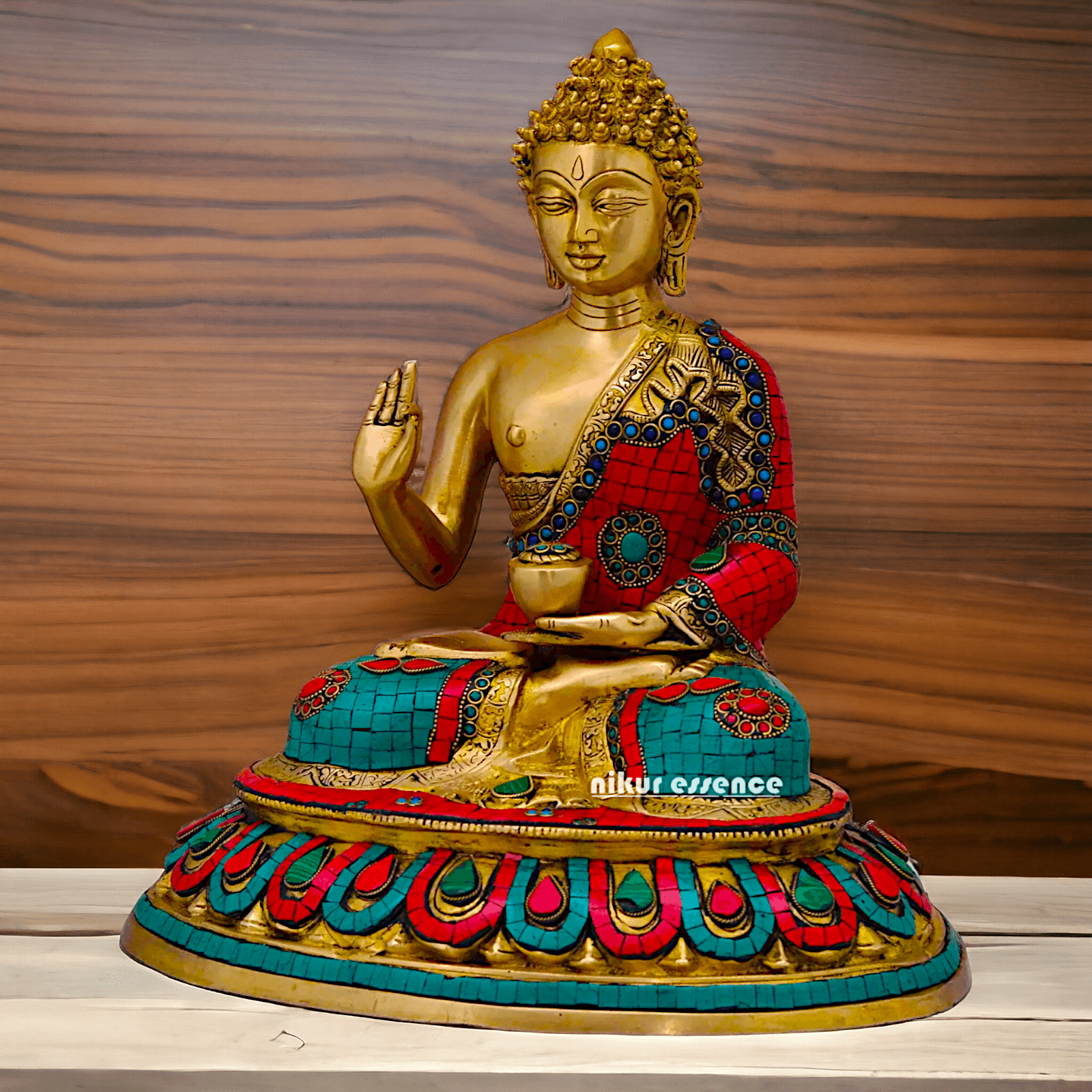 Buy Brass Gautam Buddha Statue Preaching His Dharma with Intricate Inlay Work Nikuressence