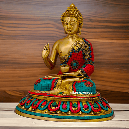 Buy Brass Gautam Buddha Statue Preaching His Dharma with Intricate Inlay Work Nikuressence