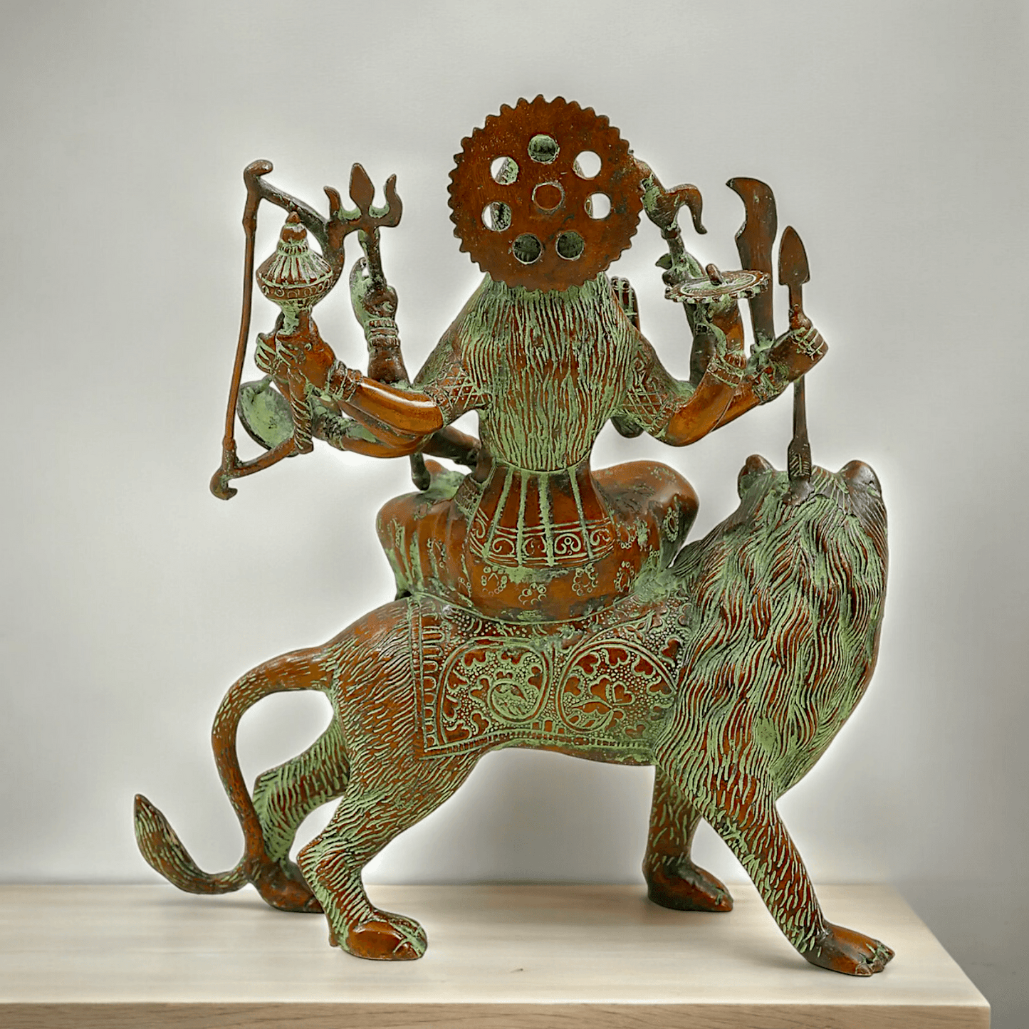 Buy brass 28 cm Mother Goddess Durga Statue - Elegant and Detailed Divine Sculpture, Perfect for Spiritual Altars and Home Decoration | Nikur Essence Nikuressence