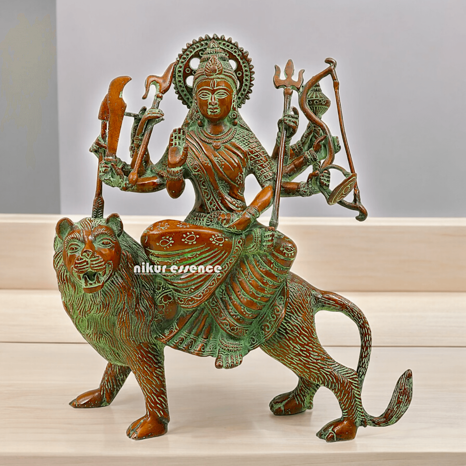 Buy brass 28 cm Mother Goddess Durga Statue - Elegant and Detailed Divine Sculpture, Perfect for Spiritual Altars and Home Decoration | Nikur Essence Nikuressence