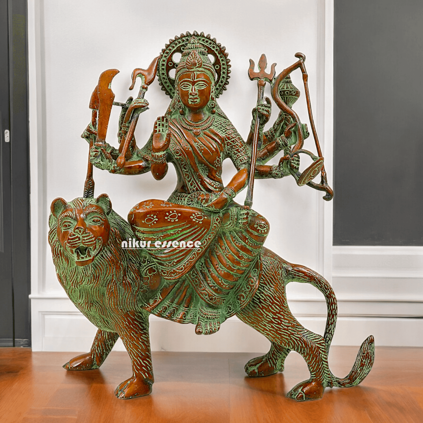 Buy brass 28 cm Mother Goddess Durga Statue - Elegant and Detailed Divine Sculpture, Perfect for Spiritual Altars and Home Decoration | Nikur Essence Nikuressence