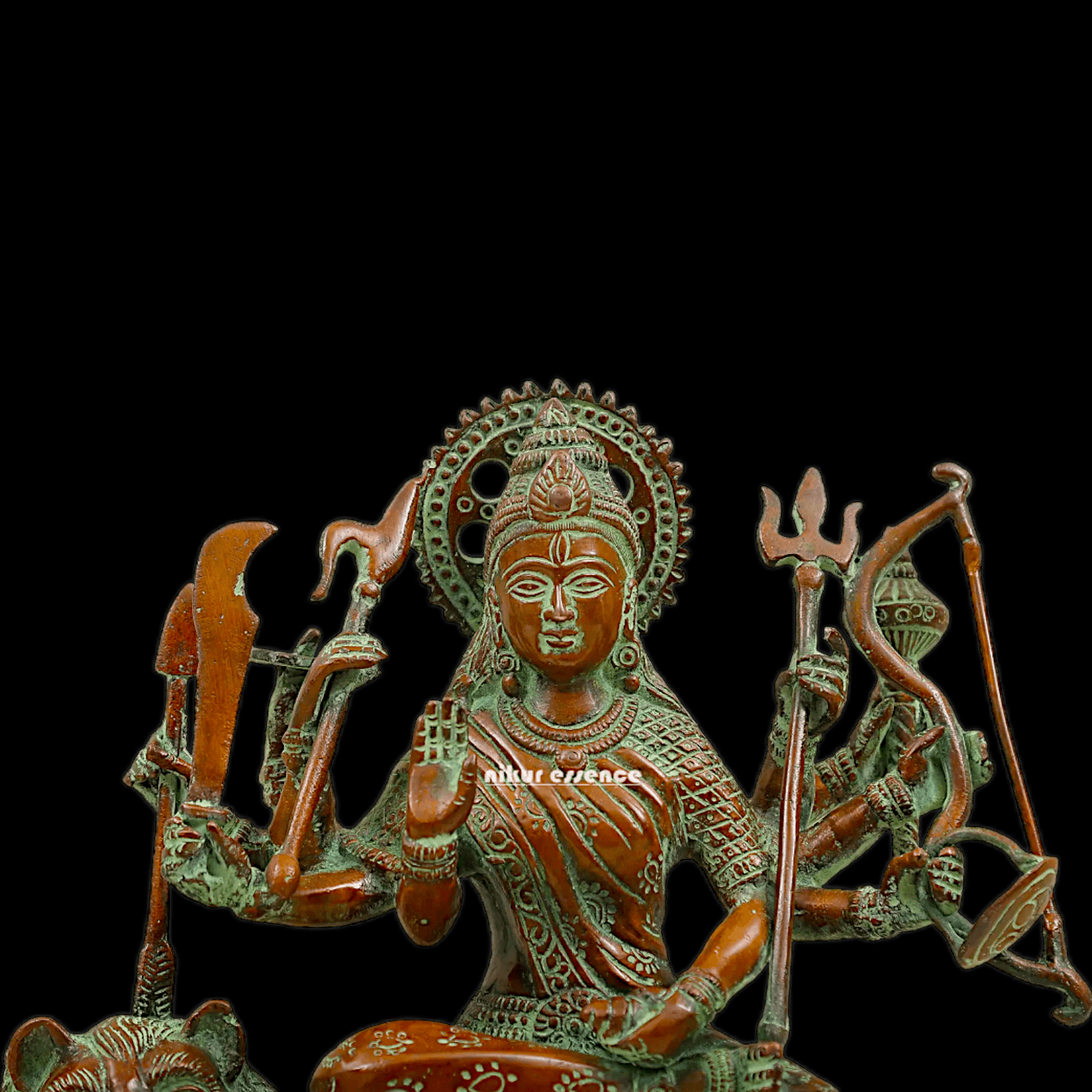 Buy brass 28 cm Mother Goddess Durga Statue - Elegant and Detailed Divine Sculpture, Perfect for Spiritual Altars and Home Decoration | Nikur Essence Nikuressence