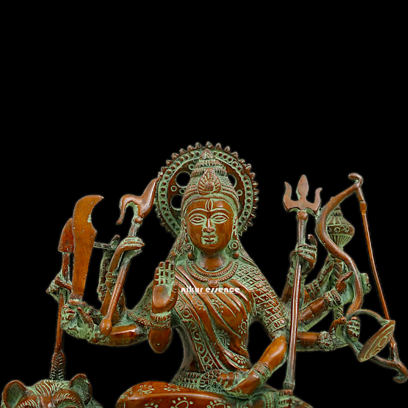 Buy brass 28 cm Mother Goddess Durga Statue - Elegant and Detailed Divine Sculpture, Perfect for Spiritual Altars and Home Decoration | Nikur Essence Nikuressence