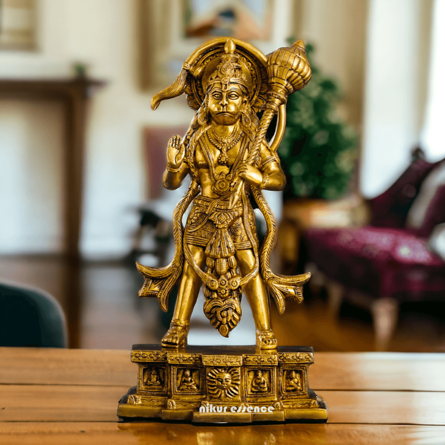 Buy Brass Standing Hanuman Idol - Handcrafted Hindu Deity Statue for Home Decor and Spiritual Inspiration Nikuressence