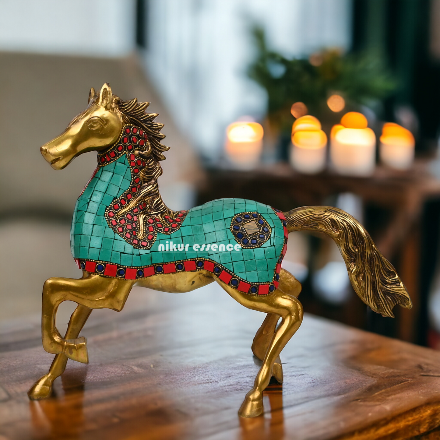 Buy Brass Hores Statue with stone work - 12 inches Nikuressence