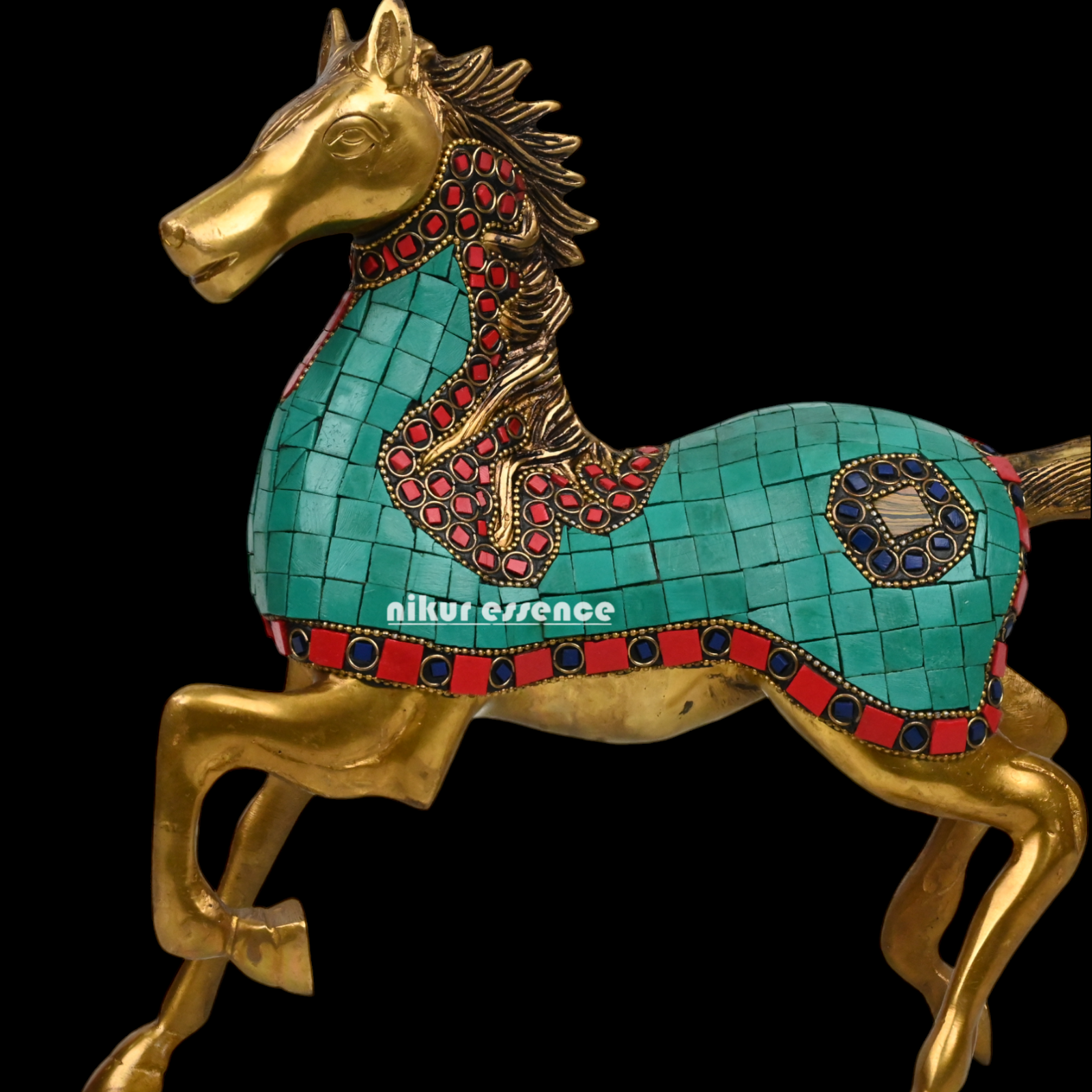 Buy Brass Hores Statue with stone work - 12 inches Nikuressence