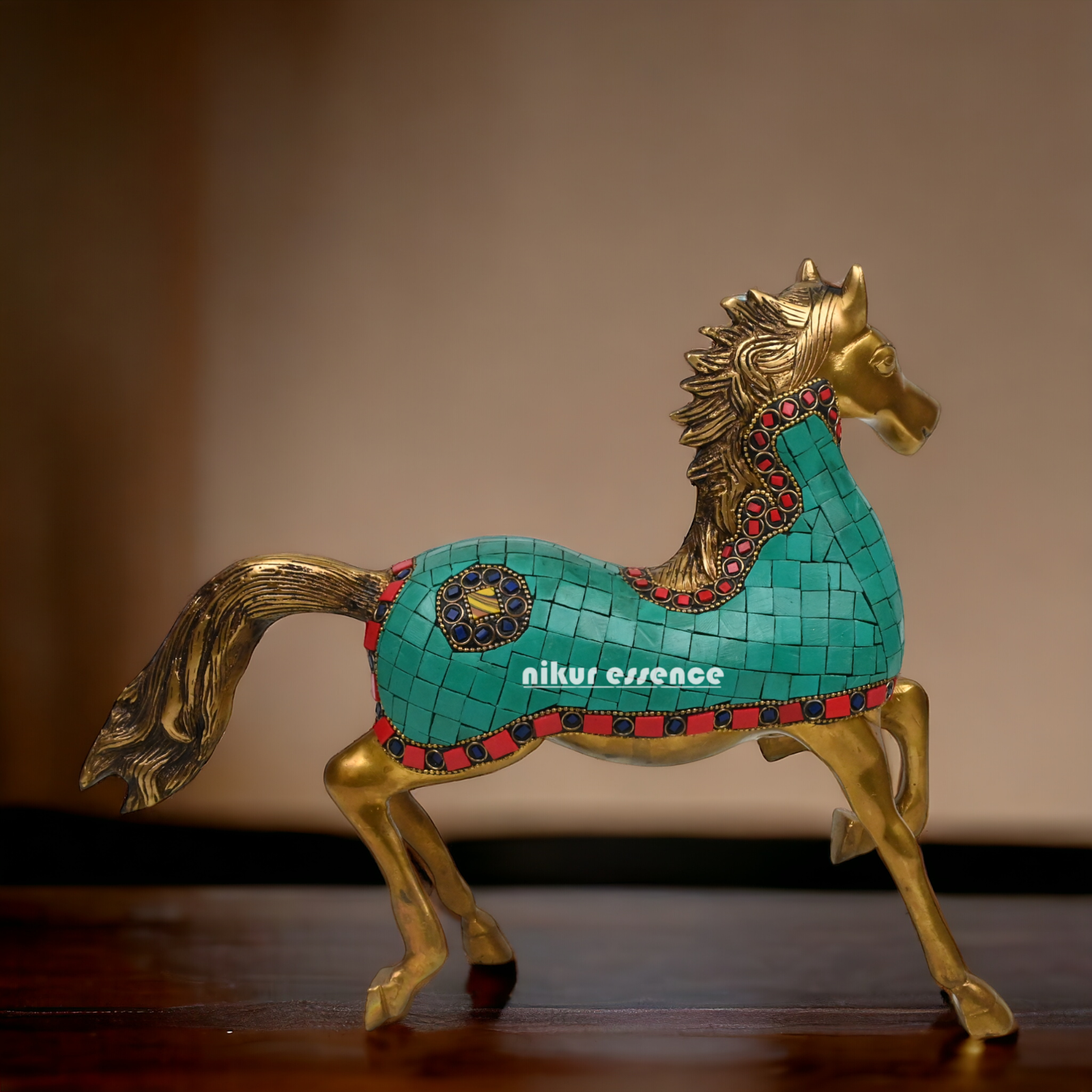 Buy Brass Hores Statue with stone work - 12 inches Nikuressence