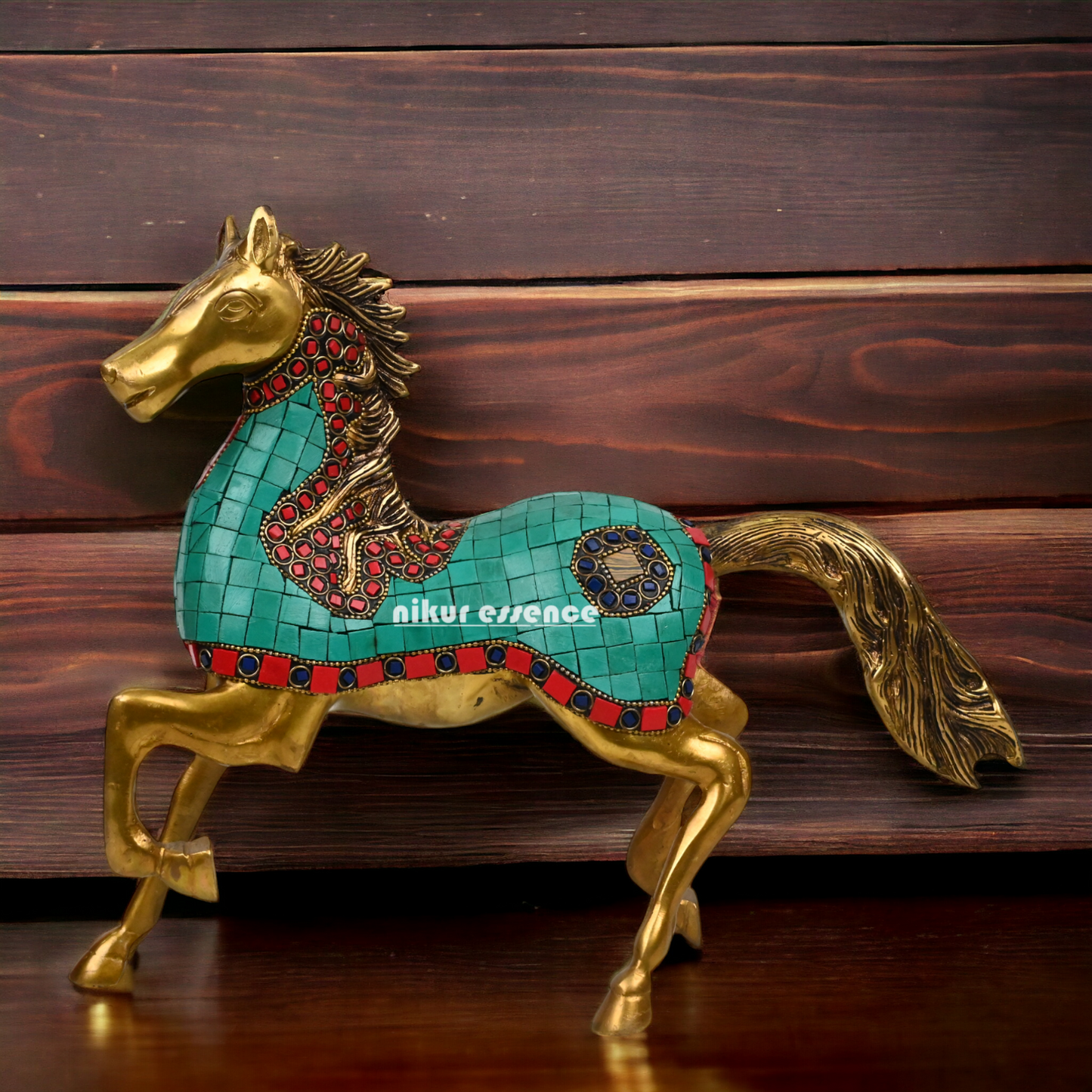 Buy Brass Hores Statue with stone work - 12 inches Nikuressence