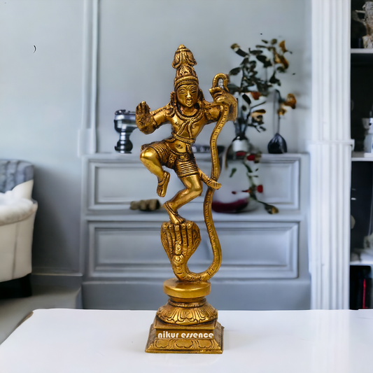 Antique Brass Kaliya Naag Krishna Idol by Nikur Essence - 9 inches Nikuressence