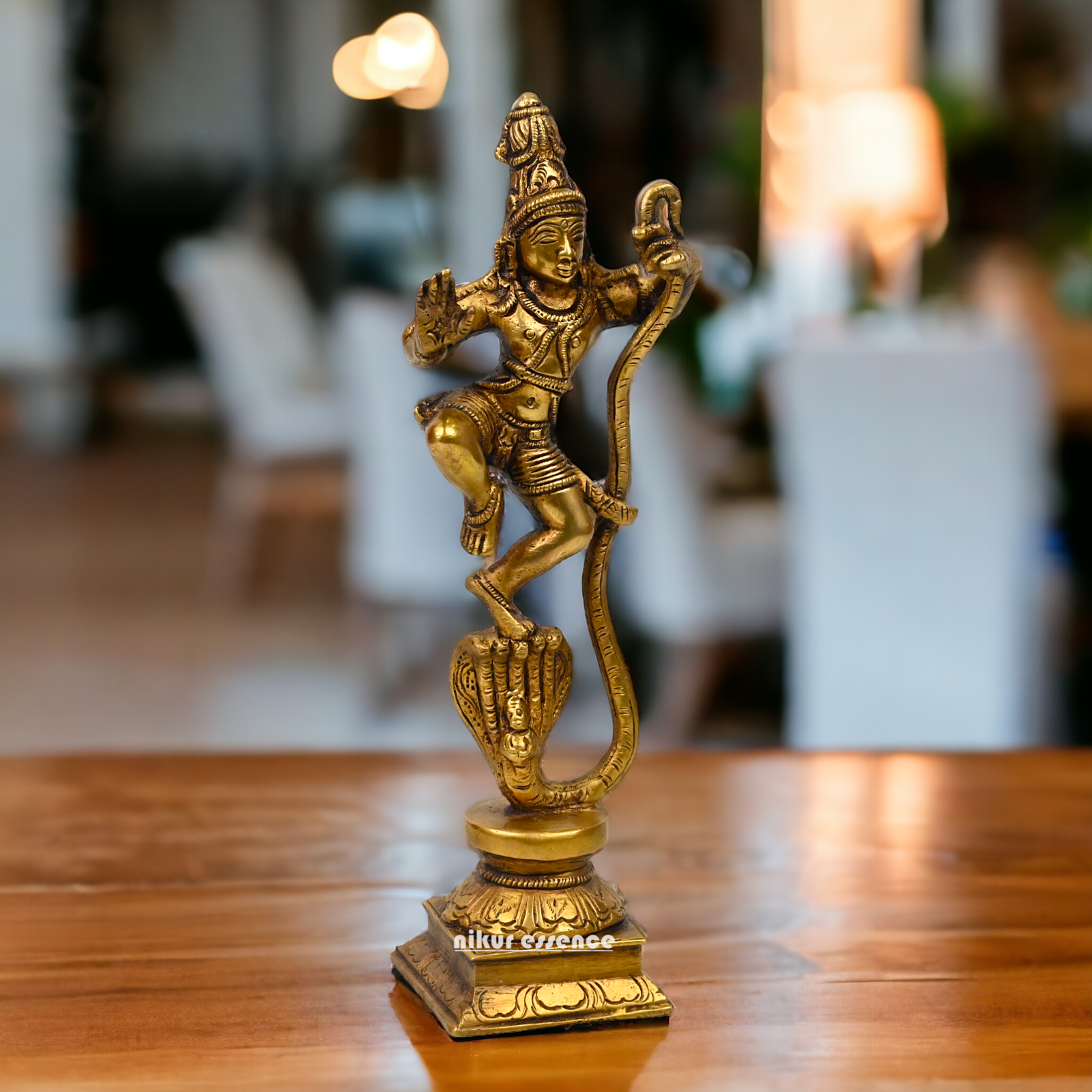 Antique Brass Kaliya Naag Krishna Idol by Nikur Essence - 9 inches Nikuressence