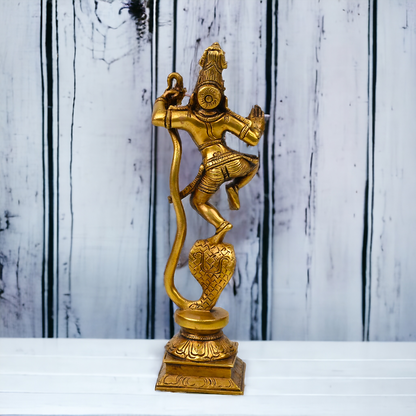 Antique Brass Kaliya Naag Krishna Idol by Nikur Essence - 9 inches Nikuressence