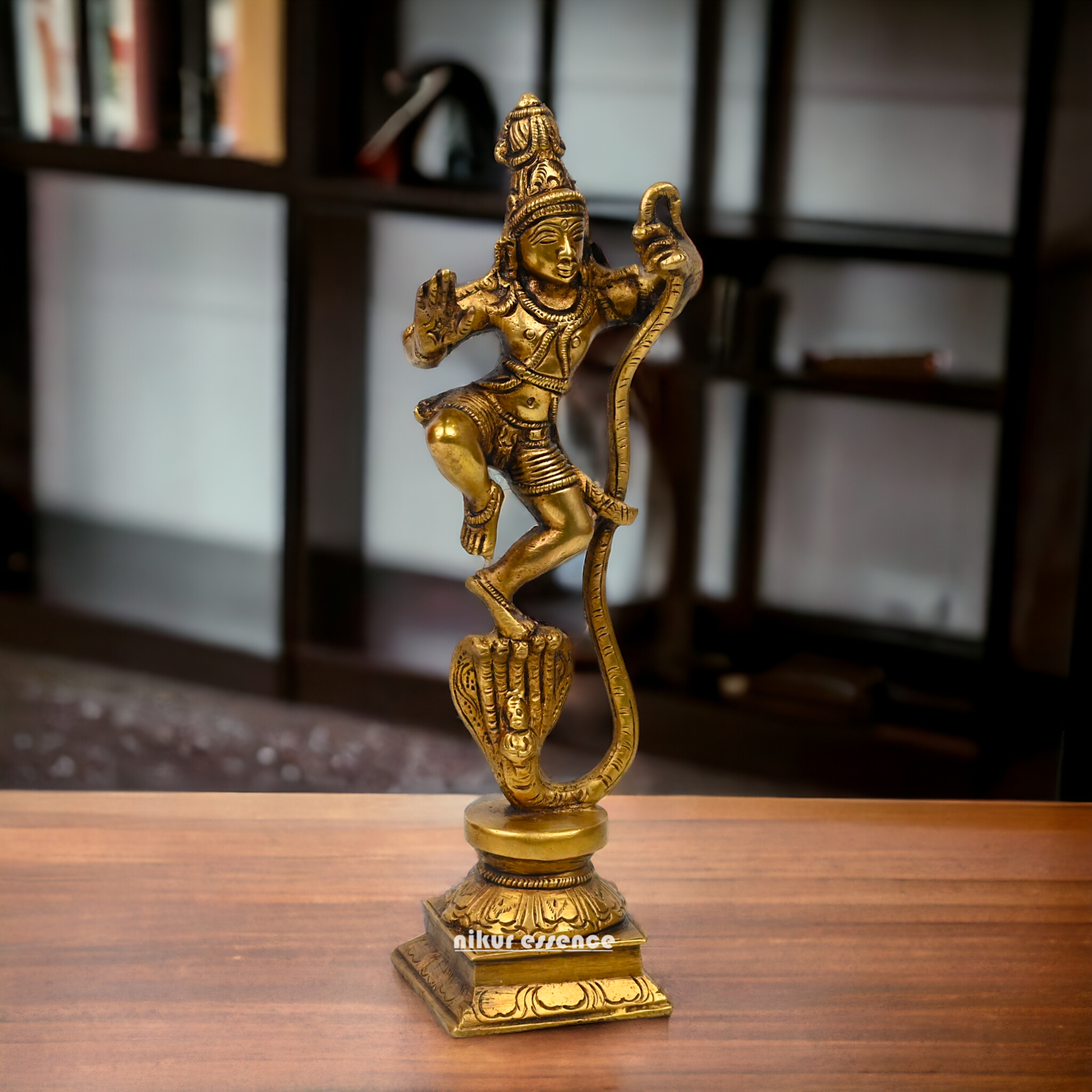 Antique Brass Kaliya Naag Krishna Idol by Nikur Essence - 9 inches Nikuressence