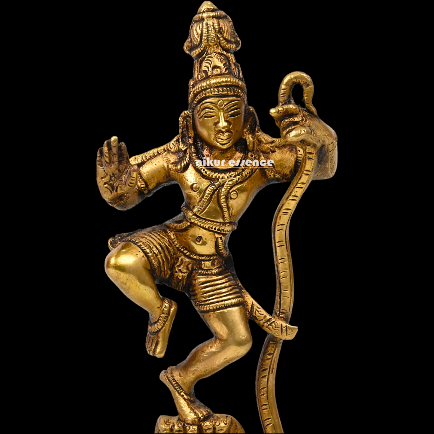 Antique Brass Kaliya Naag Krishna Idol by Nikur Essence - 9 inches Nikuressence