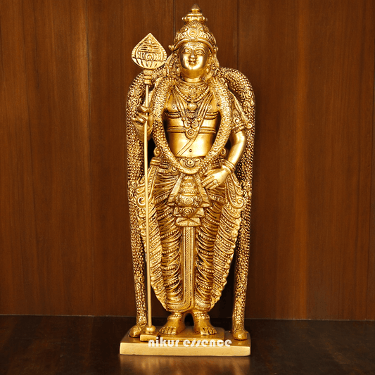 Buy online brass 30 cm Murugan Statue , Exquisite Brass Kartikeya Figurine for Sacred Altars and Home Décor by Nikur Essence Nikuressence